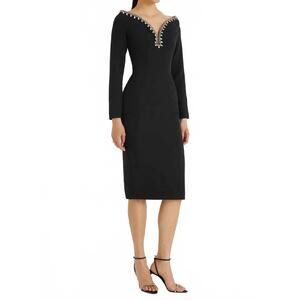 NEW SAFIYAA smyth midi dress with sirius trim in black heavy crepe
